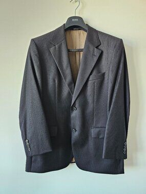 HUGO BOSS Super 100 Men's Black Suit 100% Virgin Wool 50C Garment Bag & Hanger